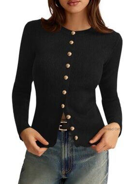 Women's Lightweight Ribbed Knit Button Down Cardigan Sweater